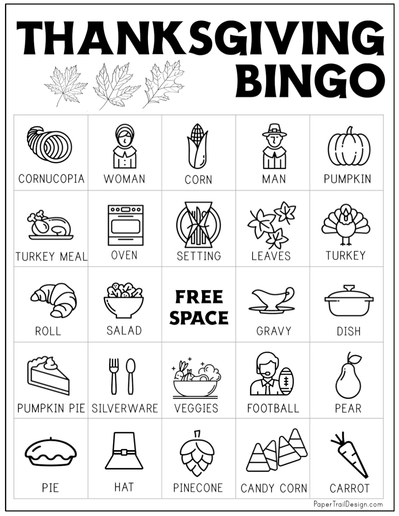 Free Printable Thanksgiving Bingo Cards - Paper Trail Design pertaining to Thanksgiving Bingo Game Free Printable
