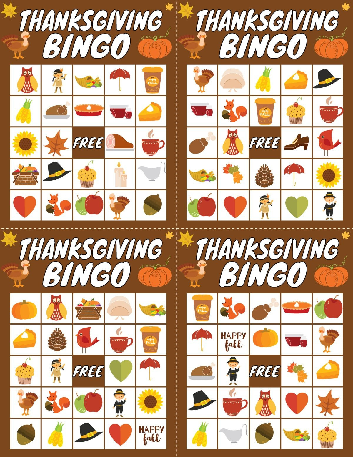 Free Printable Thanksgiving Bingo Game (20 Cards) - Play Party Plan throughout Free Printable Bingo Cards With Pictures Thanksgiving