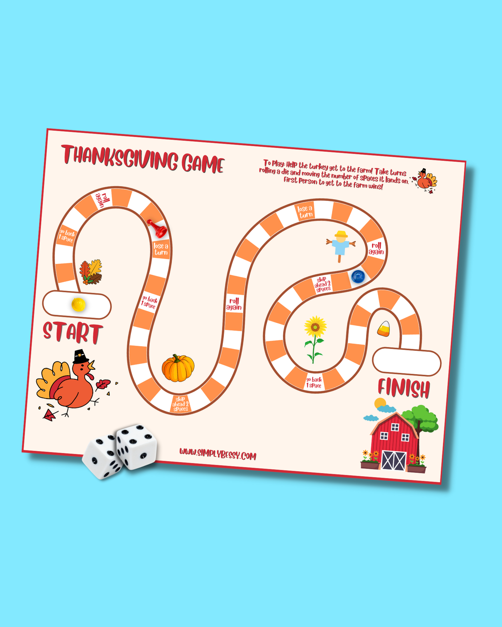 Free Printable Thanksgiving Board Game For Kids - Just Print And Play! with Thanksgiving Game Board Printable