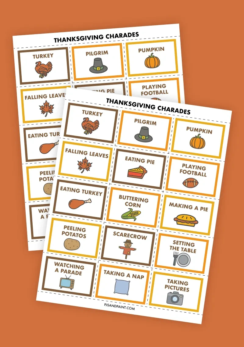 Free Printable Thanksgiving Charades - Pjs And Paint with Thanksgiving Charades Free Printable