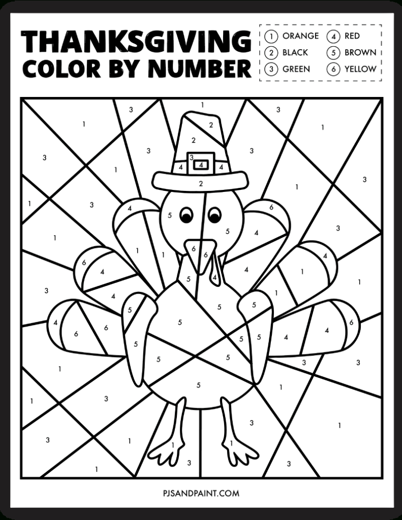 Free Printable Thanksgiving Colornumber Worksheet - Pjs And Paint with regard to Free Printable Color By Number Thanksgiving Worksheets