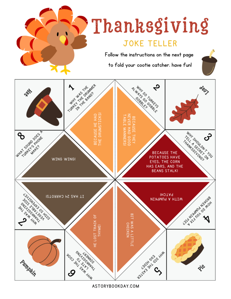 Free Printable Thanksgiving Cootie Catcher (Joke Teller) pertaining to Thanksgiving Cootie Catcher Printable
