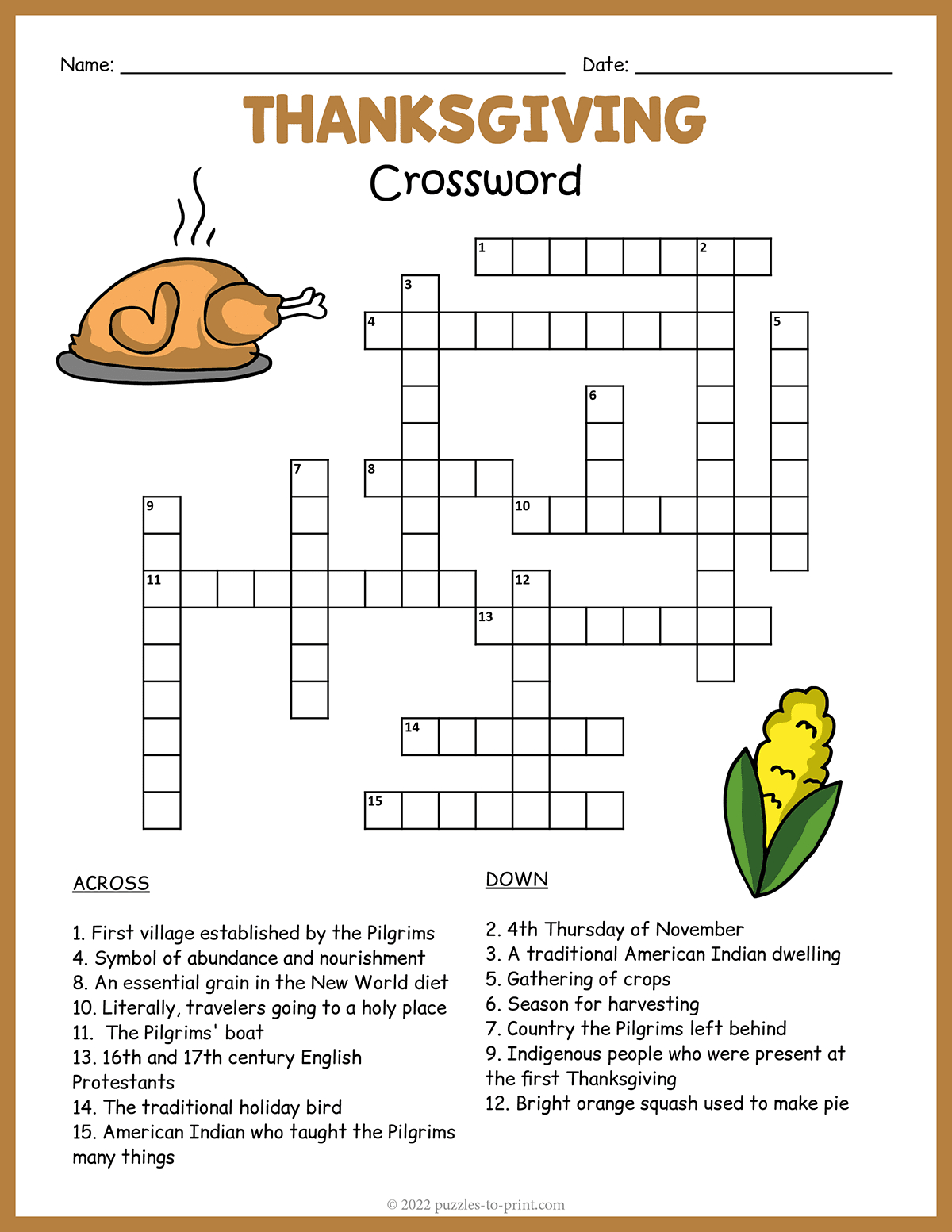Free Printable Thanksgiving Crossword inside Printable Thanksgiving Crossword Puzzles
