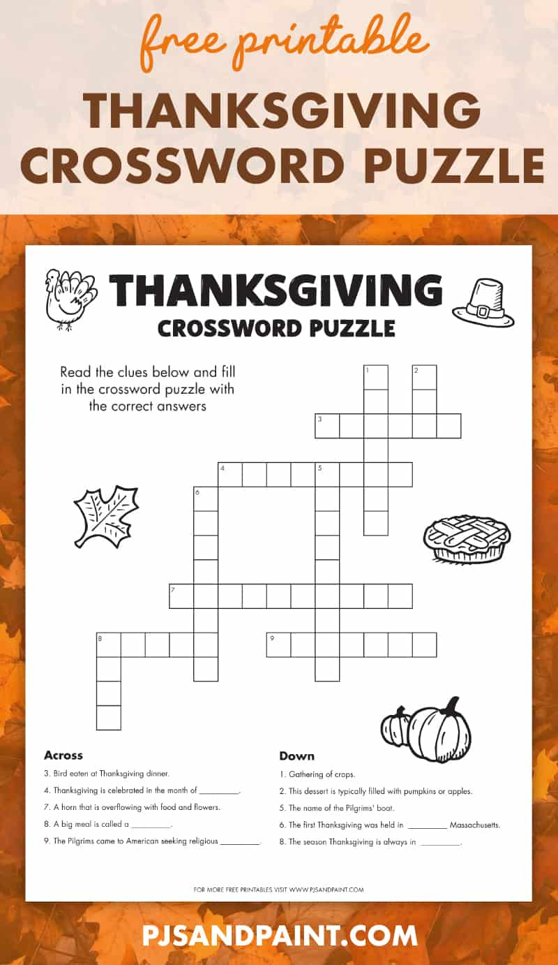 Free Printable Thanksgiving Crossword Puzzle - Pjs And Paint within Thanksgiving Crossword Puzzle Printable Free