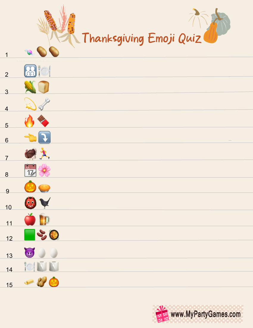 Free Printable Thanksgiving Emoji Quiz With Answer Key with Thanksgiving Emoji Game Free Printable With Answers