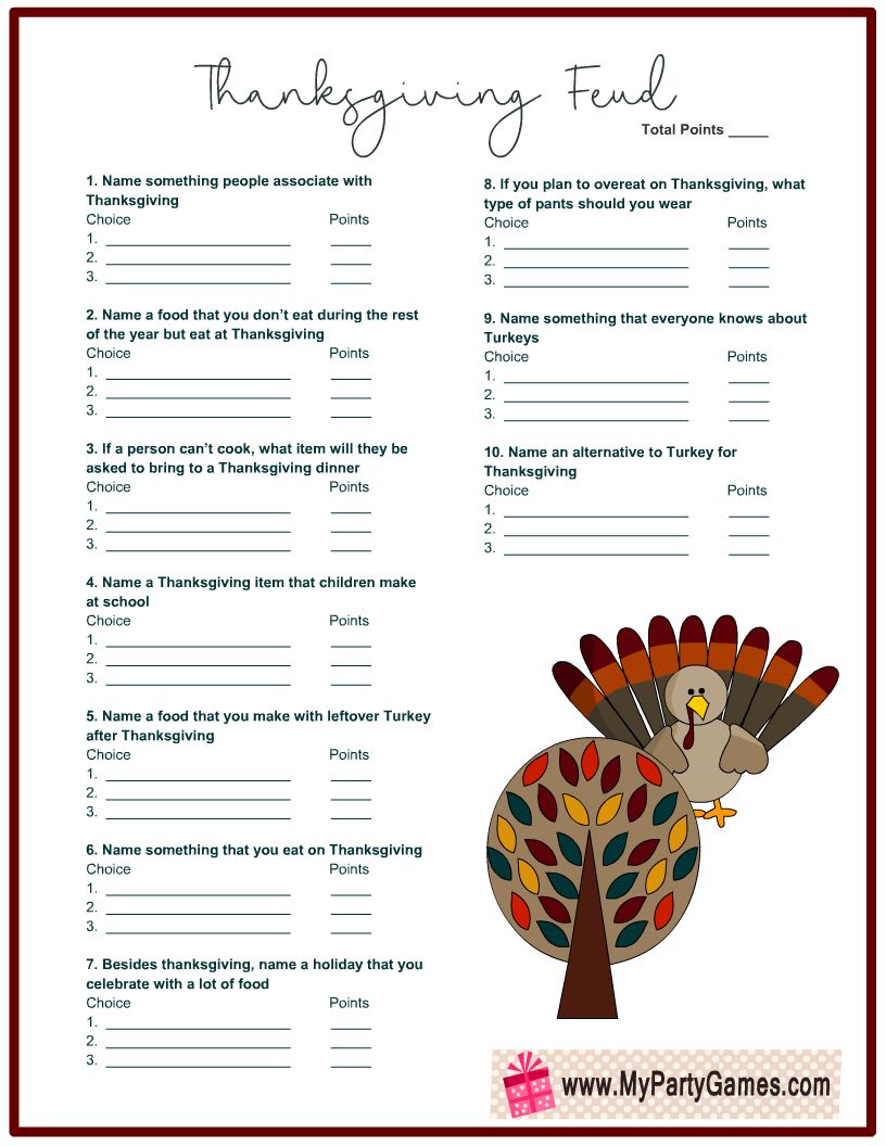 Free Printable Thanksgiving Family Feud Game pertaining to Thanksgiving Family Feud Questions And Answers Printable Free