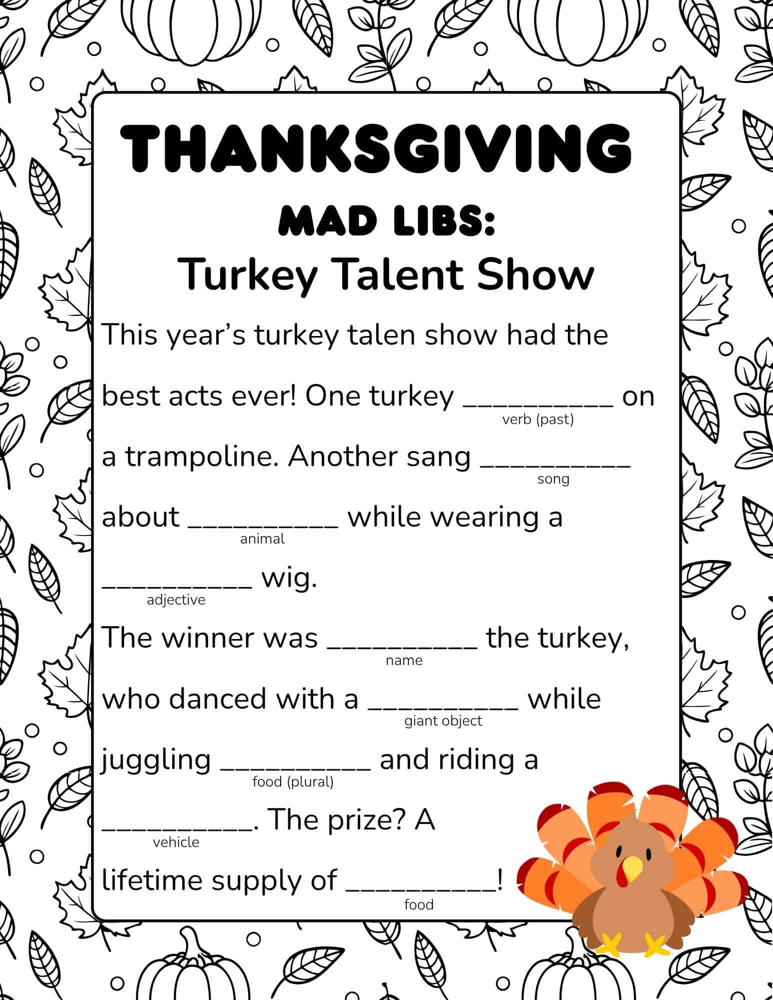 Free Printable Thanksgiving Mad Libs For Kids with regard to Printable Thanksgiving Mad Libs