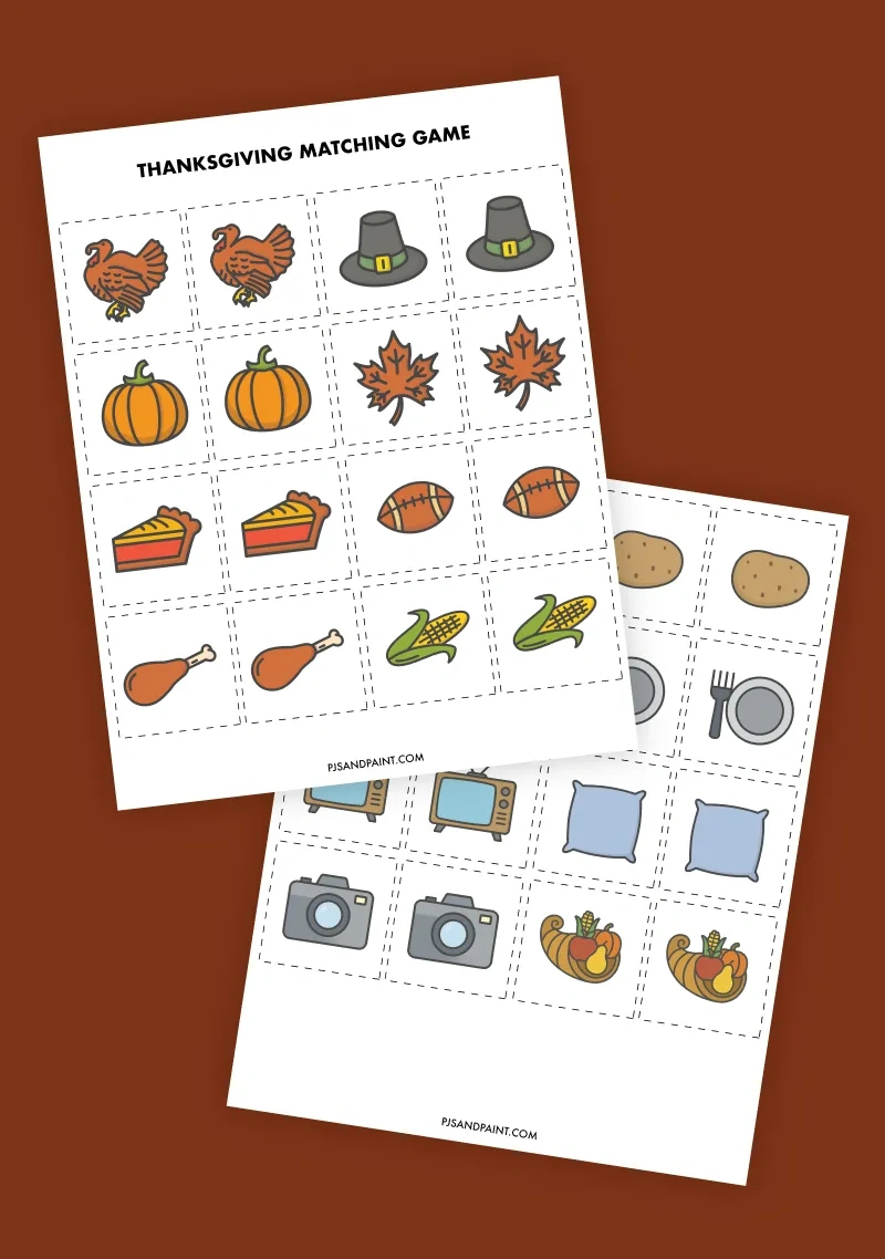 Free Printable Thanksgiving Matching Game - Pjs And Paint for Printable Thanksgiving Matching Game