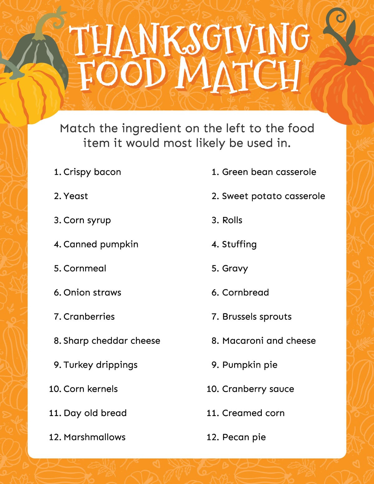 Free Printable Thanksgiving Matching Game - Play Party Plan intended for Printable Games For Thanksgiving
