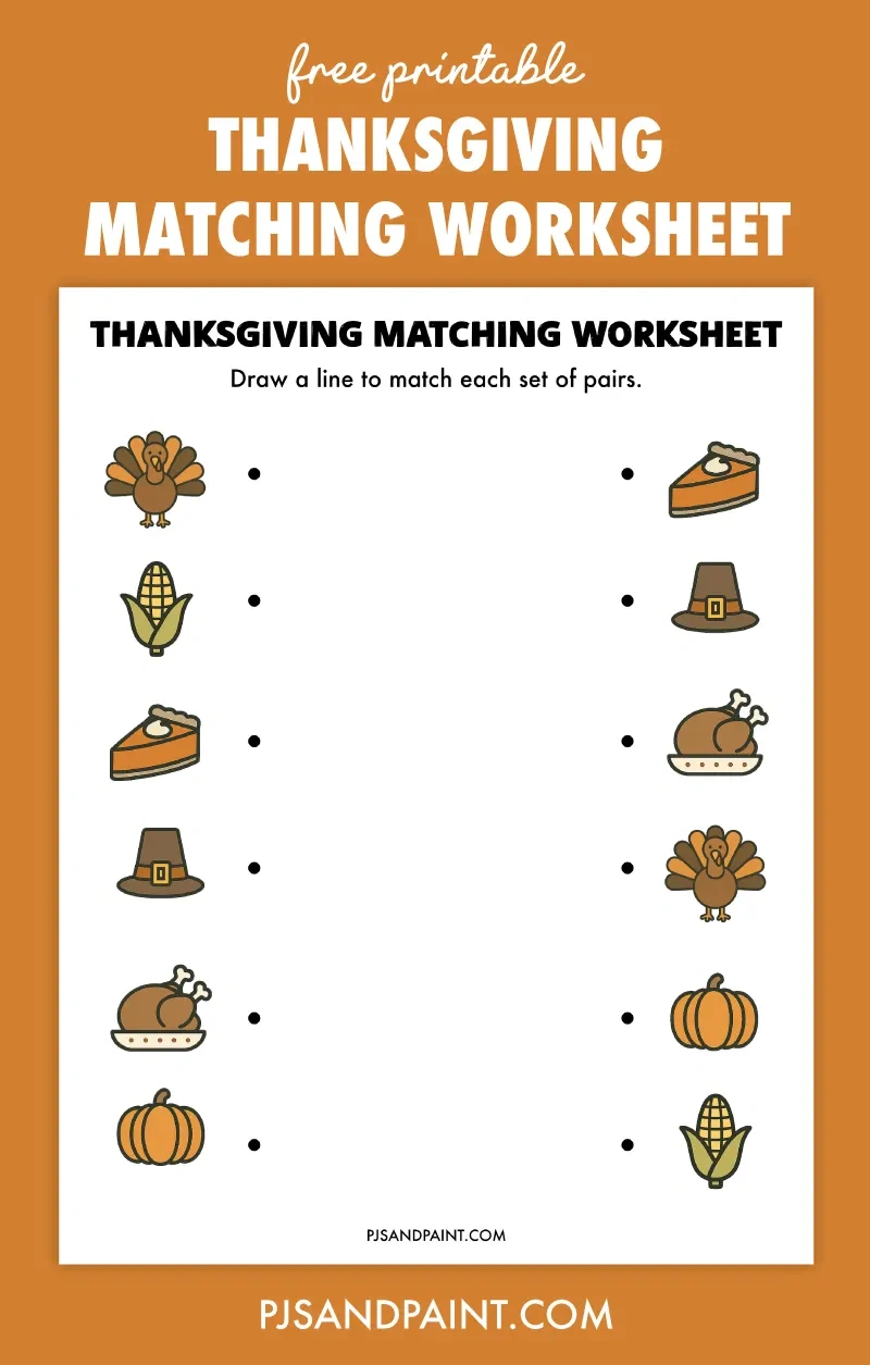Free Printable Thanksgiving Matching Worksheet - Pjs And Paint within Thanksgiving Matching Worksheet