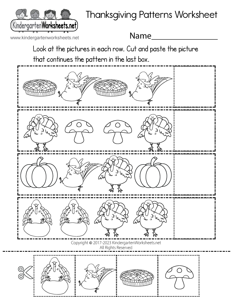 Free Printable Thanksgiving Patterns Worksheet in Printable Thanksgiving Activities For Kindergarten