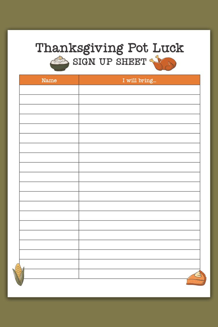 Free Printable Thanksgiving Potluck Sign Up Sheet Set - Google regarding Thanksgiving Sign Up Sheet Free Printable