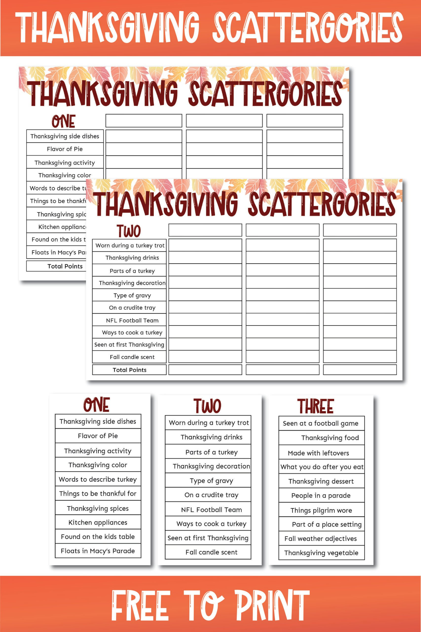 Free Printable Thanksgiving Scattergories Game - Play Party Plan in Thanksgiving Scattergories Free Printable