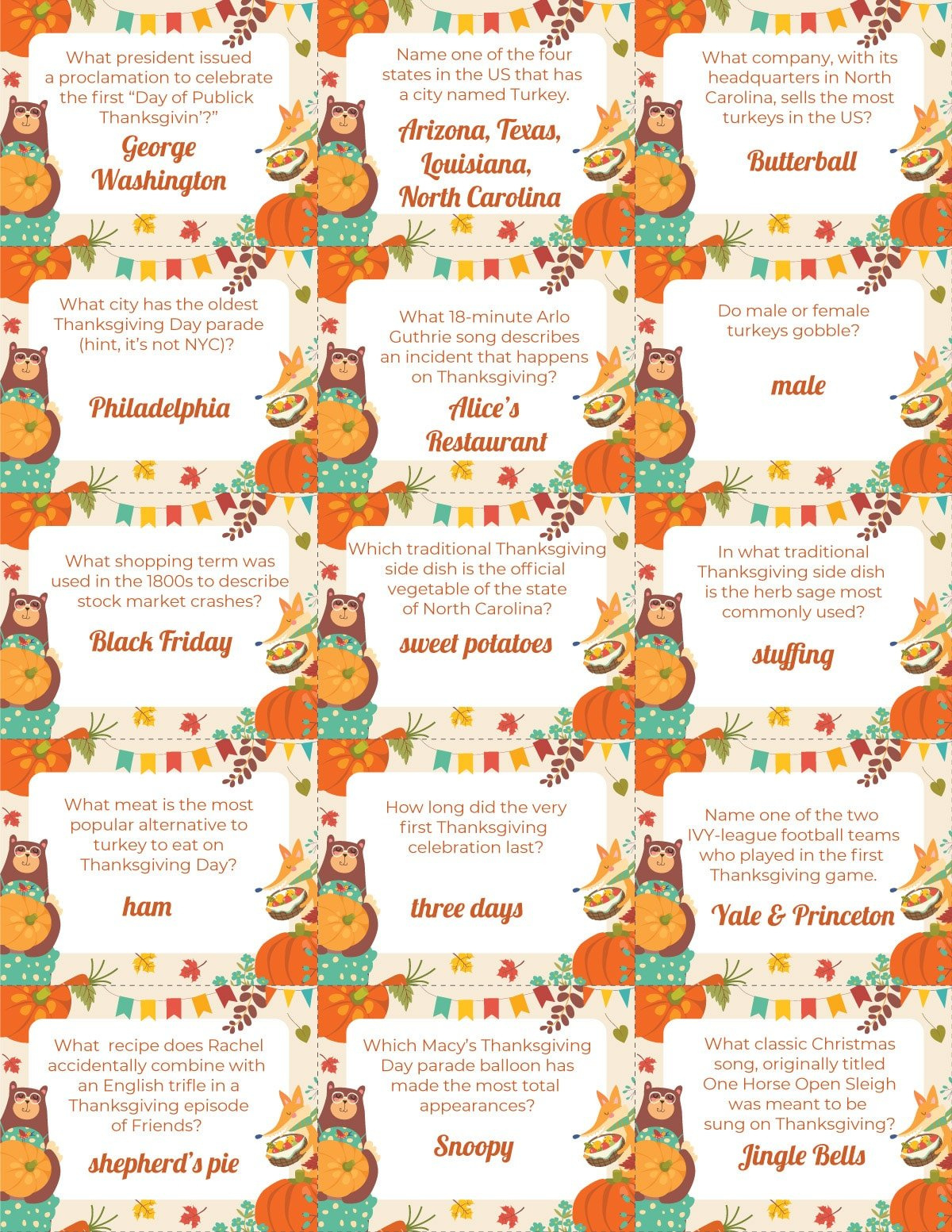 Free Printable Thanksgiving Trivia Questions - Play Party Plan30 throughout Thanksgiving Day Trivia Printable