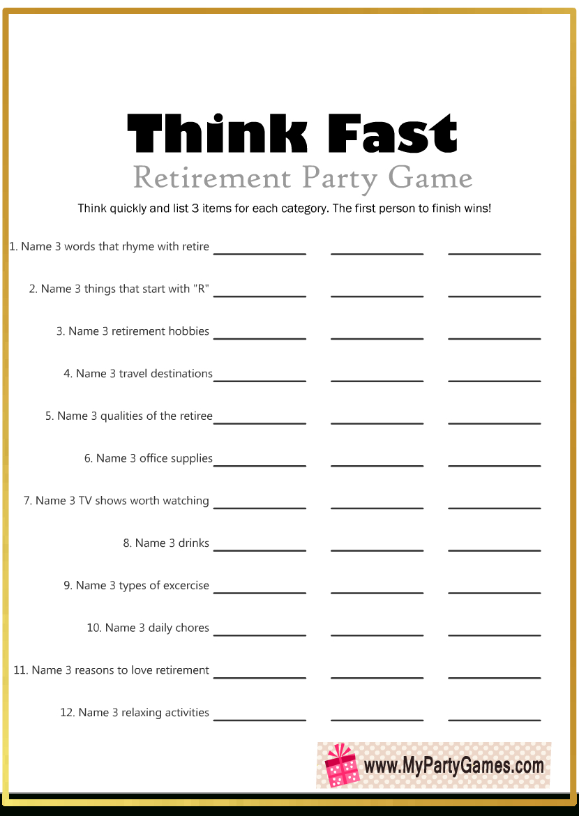 Free Printable Think Fast Game For Retirement Party with regard to Thanksgiving Think Fast Game Free Printable
