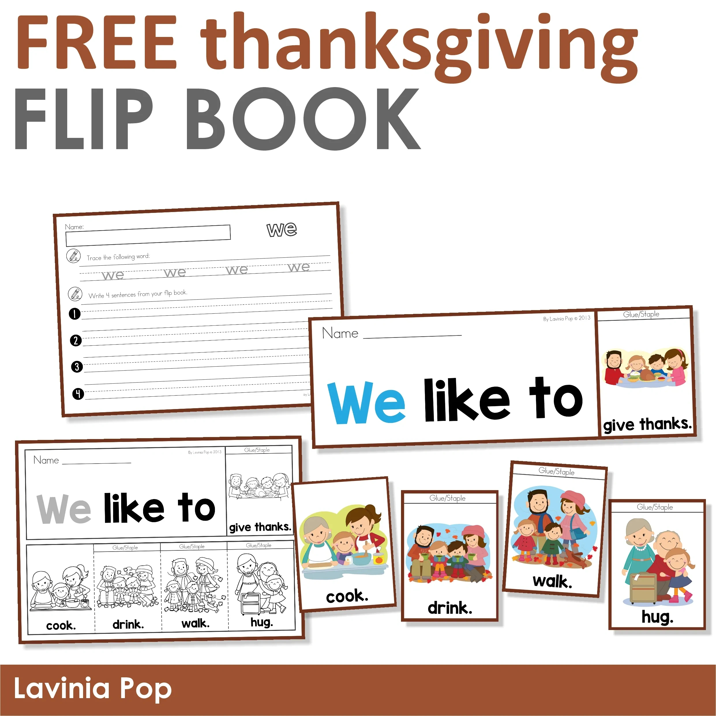 Free Sight Word Fluency Flip Book Thanksgiving with Thanksgiving Printable Books For Kindergarten