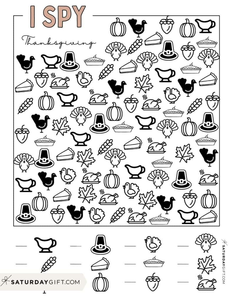Free Thanksgiving I Spy Printable | Saturdaygift throughout Thanksgiving Hidden Pictures Printable Free