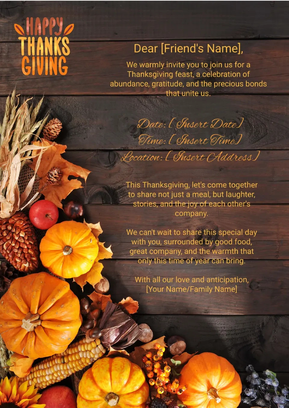 Free Thanksgiving Invitation Template For Google Docs within Printable Thanksgiving Invitations Templates