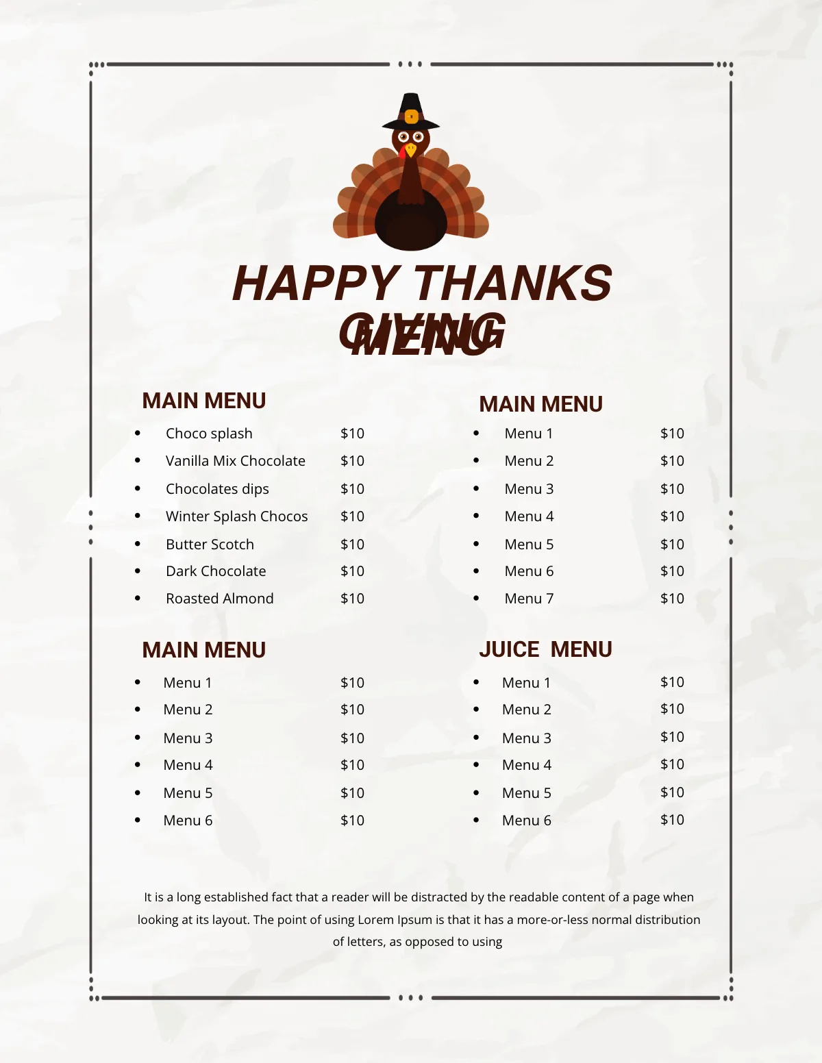 Free Thanksgiving Menu Templates, Editable And Printable inside Pages Templates Thanksgiving Menu Download