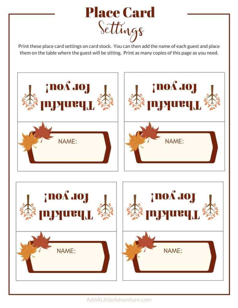 Free Thanksgiving Place Cards Printable - Printable Party Favors intended for Thanksgiving Place Setting Cards Printable