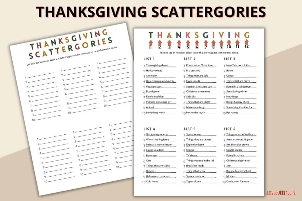 Free Thanksgiving Scattergories Game Printable For Family Fun in Thanksgiving Scattergories Free Printable
