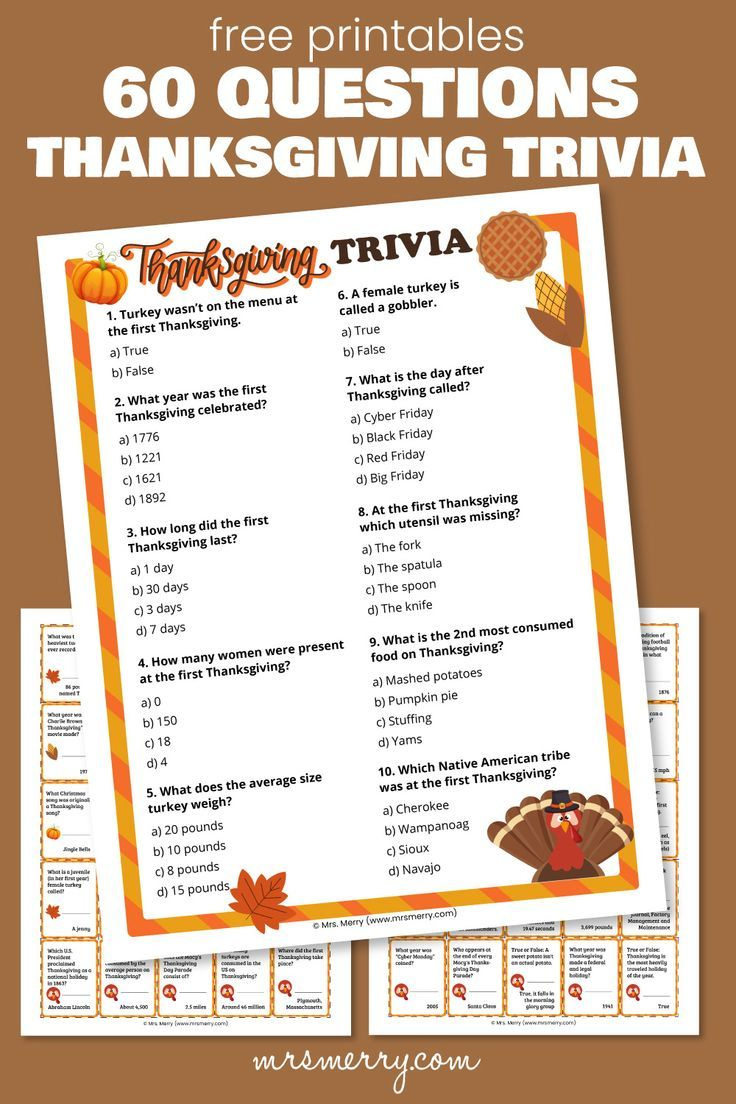 Free Thanksgiving Trivia Questions & Answers Game | Mrs. Merry intended for Thanksgiving Trivia Printable With Answers