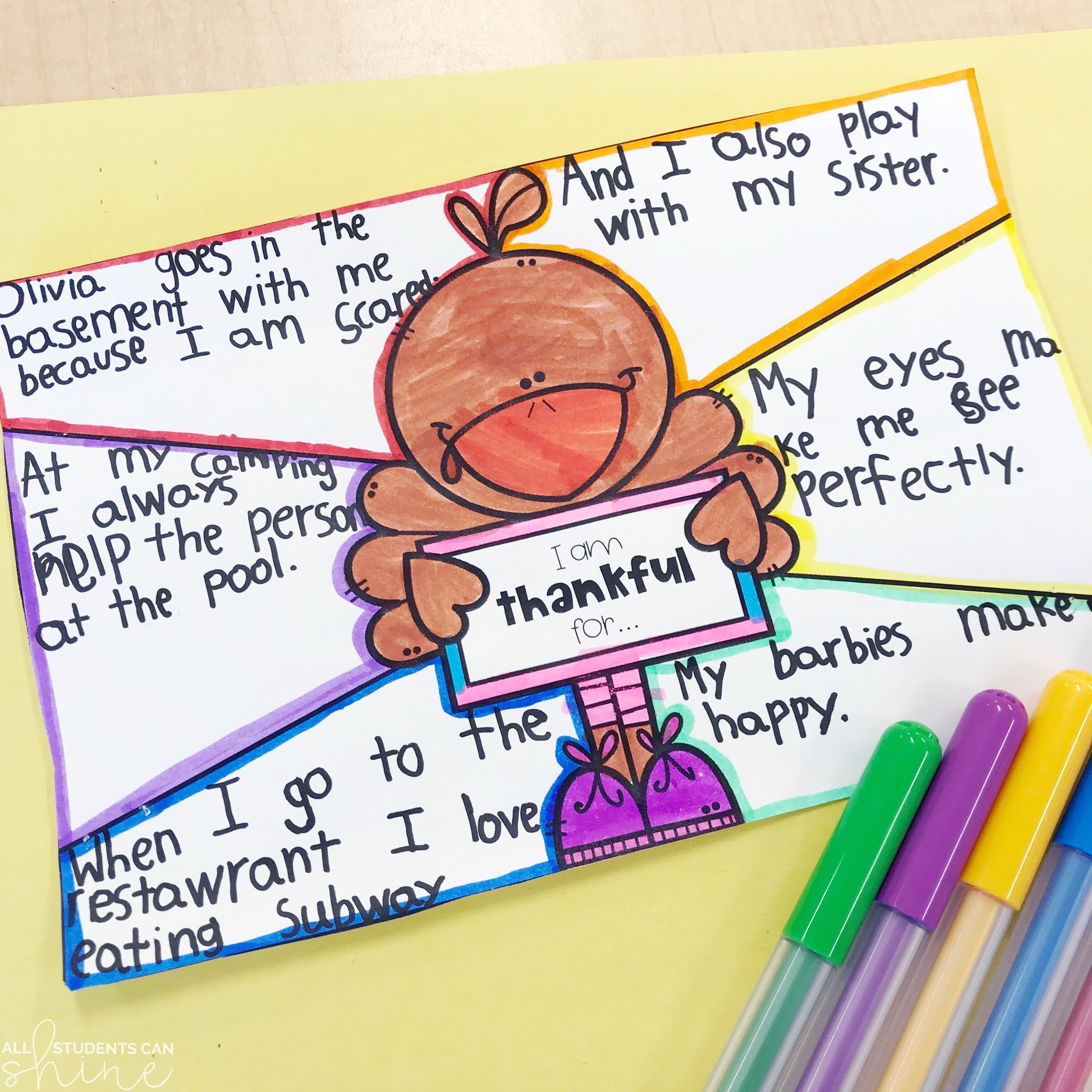 Free Thanksgiving Writing Activity - All Students Can Shine pertaining to Printable I am Thankful For Writing Prompt