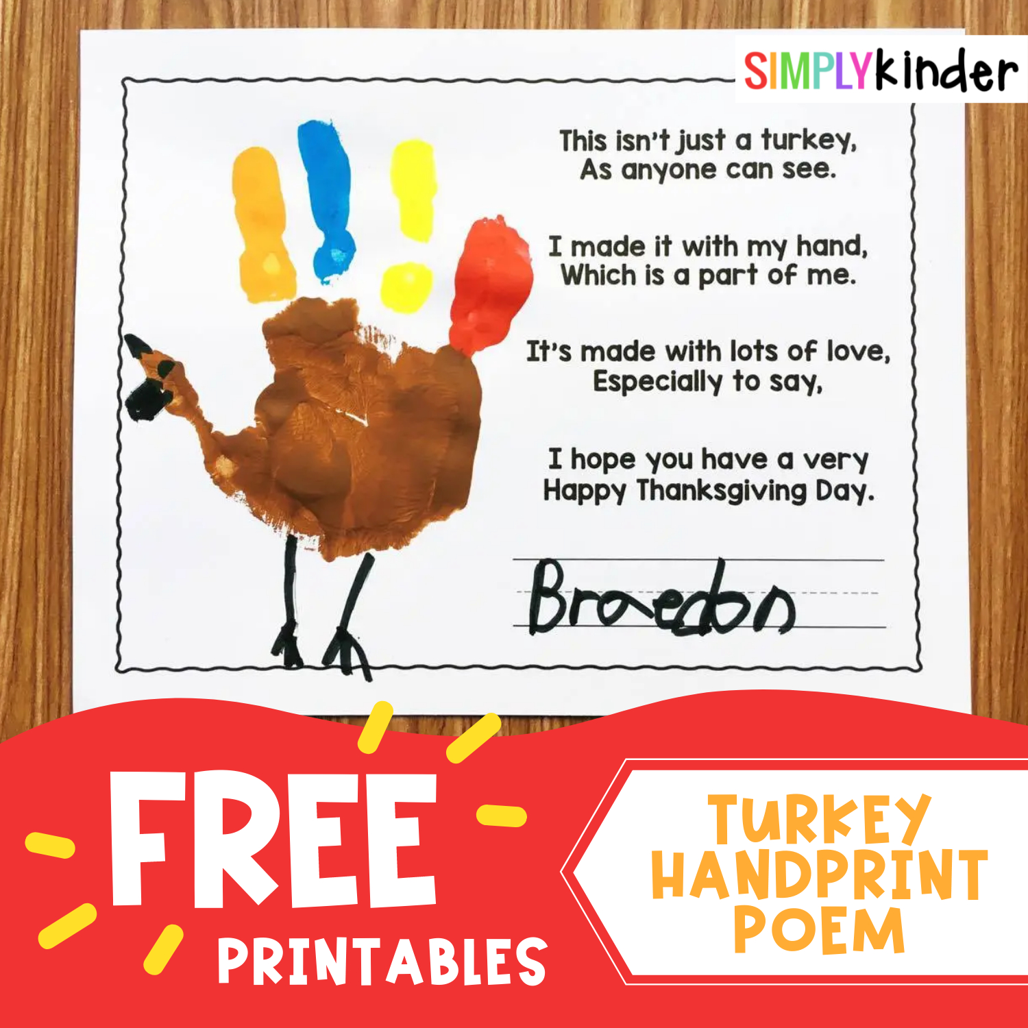 Free Turkey Handprint Poem - Simply Kinder within Free Printable Turkey Handprint Poem Printable