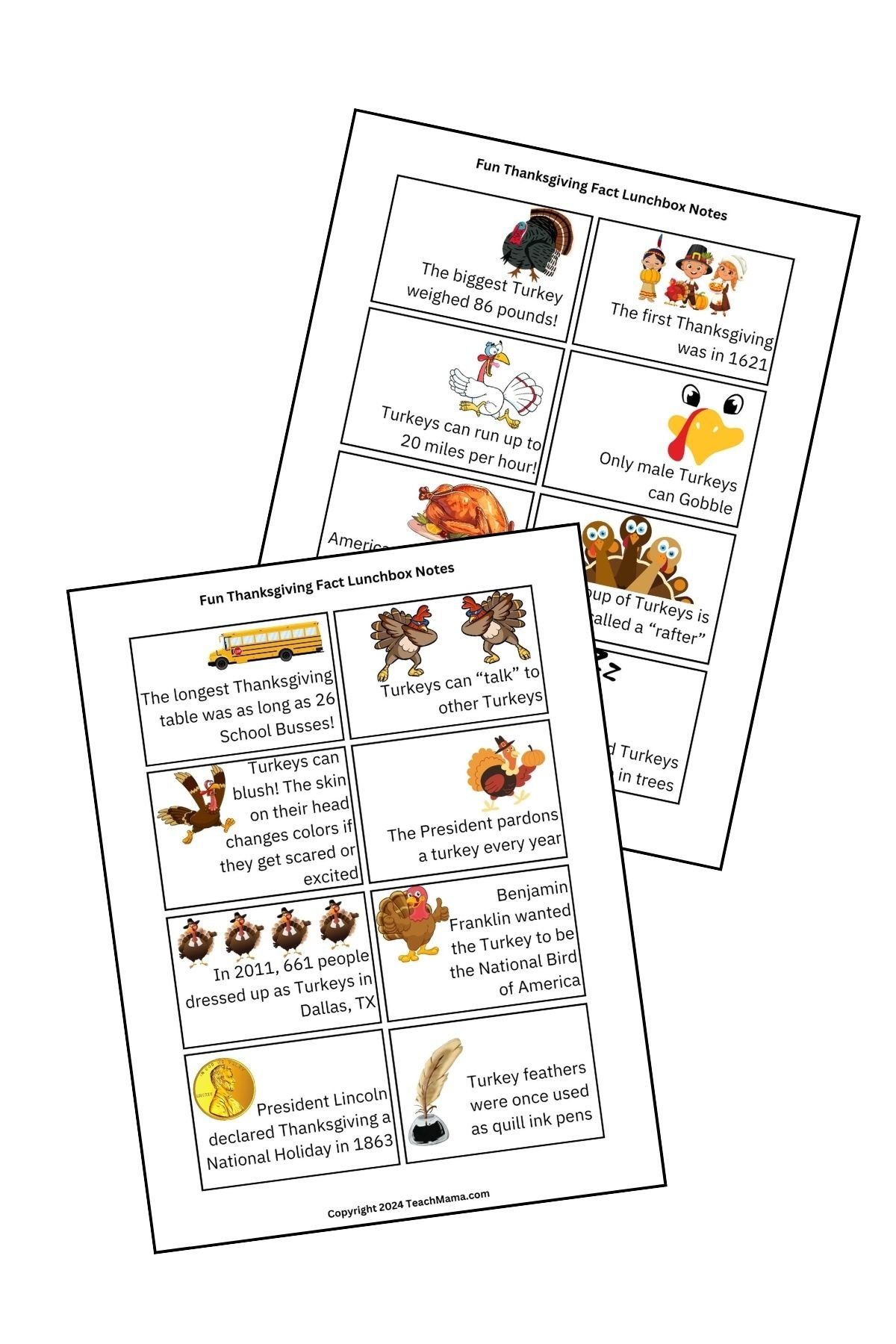 Fun Thanksgiving Fact Lunchbox Notes in Thanksgiving Facts For Kids Printable