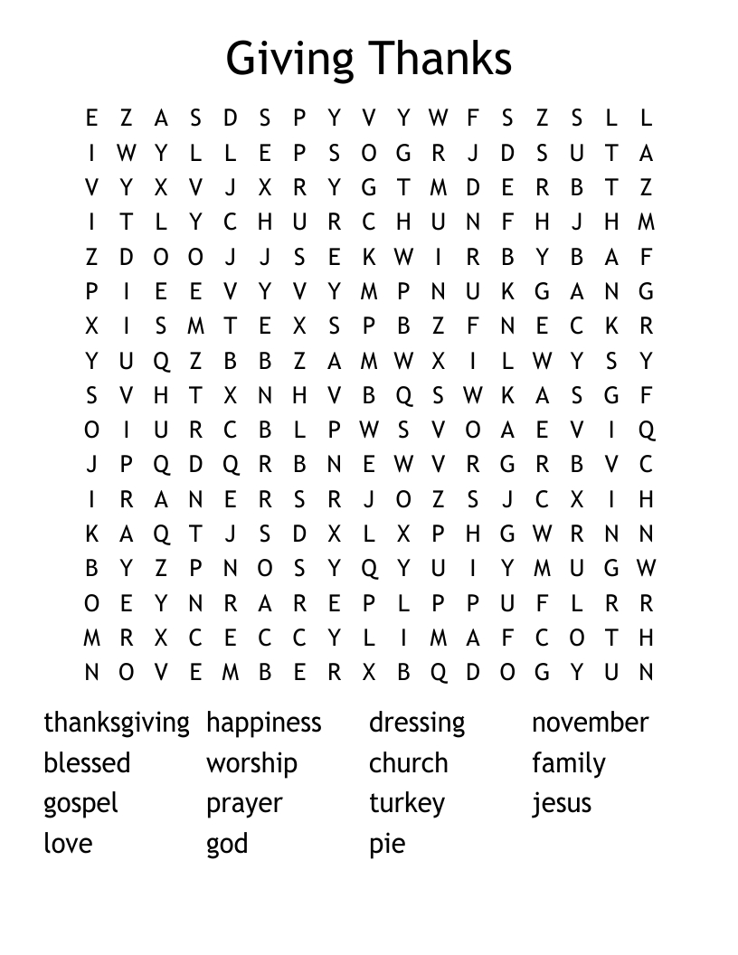Giving Thanks Word Search - Wordmint with regard to Religious Thanksgiving Word Search Printable