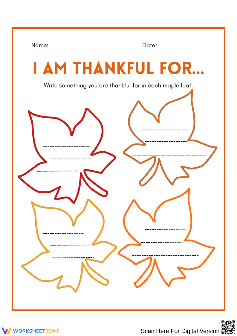 Grade 1 I Am Thankful For Worksheets within I am Thankful For Write Name Here Printable
