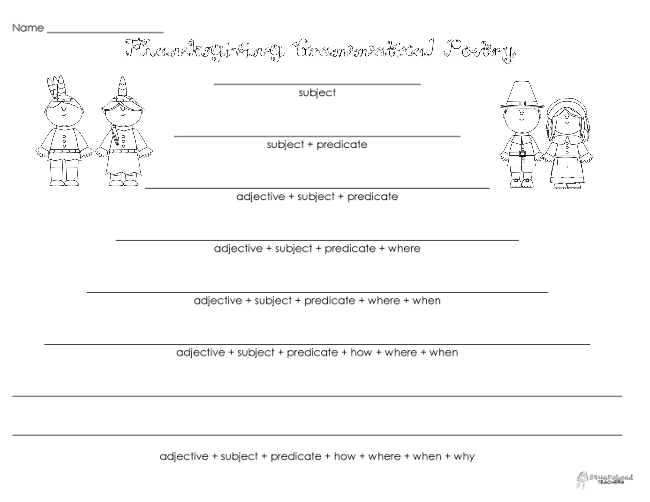 Grammatical Poetry- Thanksgiving | Squarehead Teachers regarding Thanksgiving Fill In the Blank Poems