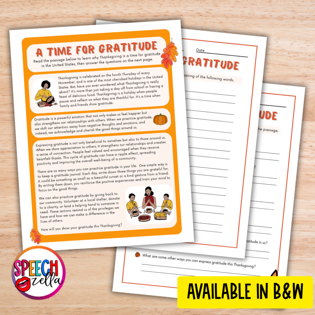 Gratitude Activities For Middle School Students - Speechzella for Thanksgiving Activities For Middle School Printable