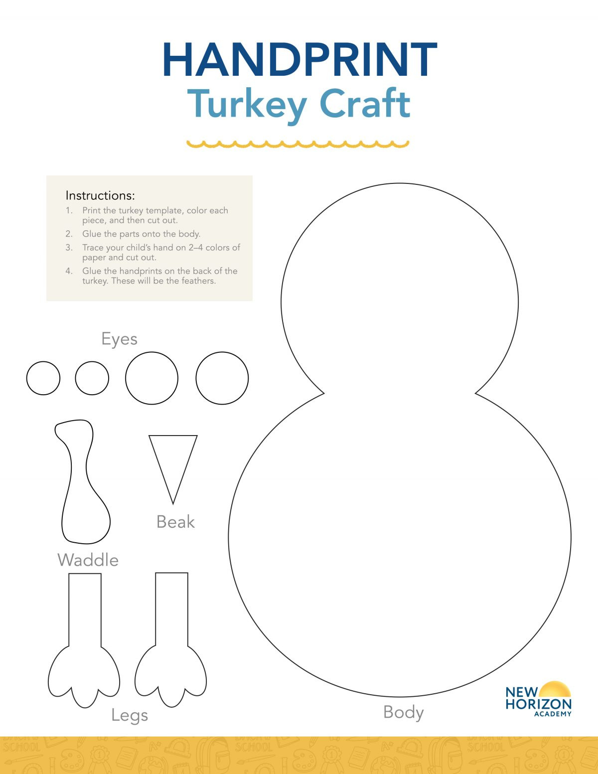 Handprint Turkey Craft - New Horizon Academy throughout Printable Turkey Body Template