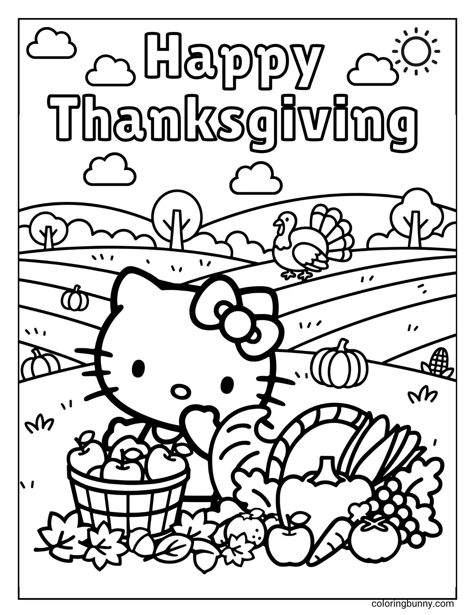Hello Kitty Thanksgiving Coloring Pages (22 Free Printable Pdfs) intended for Thanksgiving Cat Coloring Pages Printable