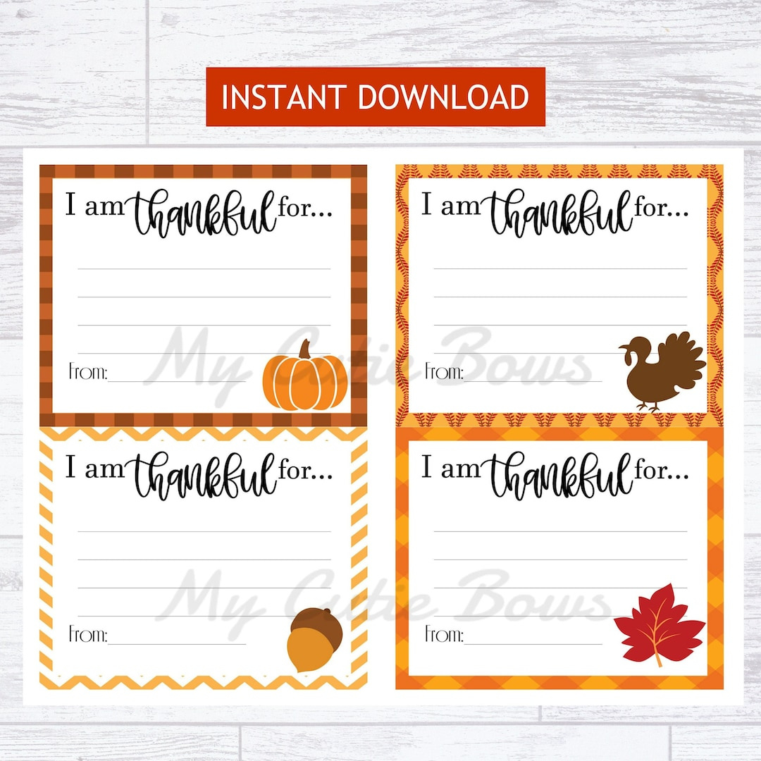 I Am Thankful Digital Download - Thanksgiving Cards Printable for I am Thankful For Printable For Adults