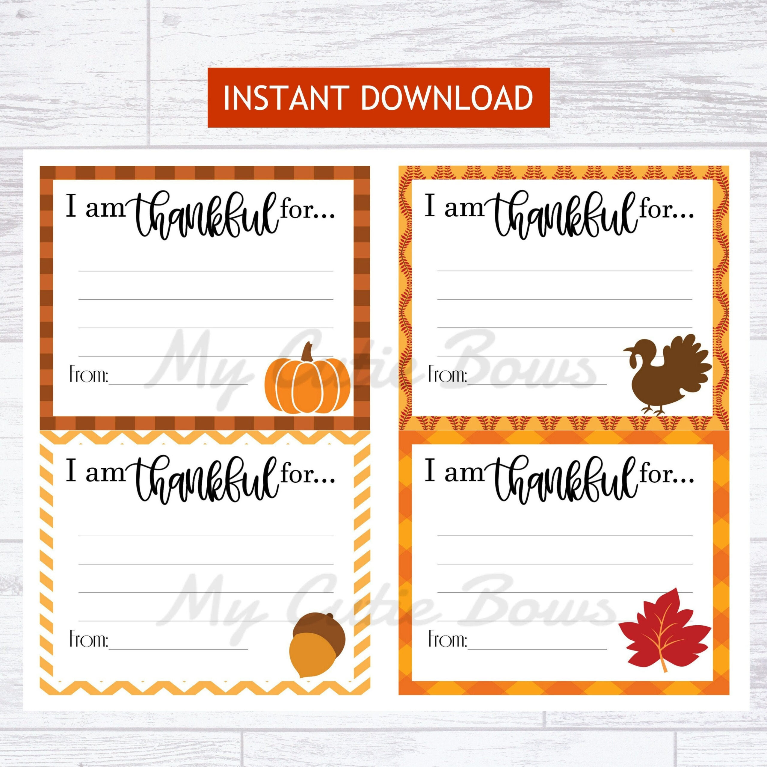 I Am Thankful Digital Download - Thanksgiving Cards Printable in Printable I Am Thankful For Cards