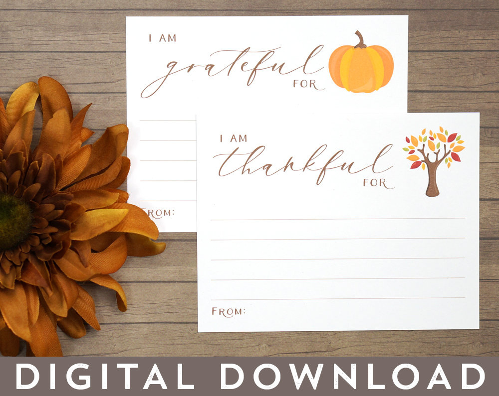 I Am Thankful For Cards, Gratitude Cards Printable Pdf regarding Printable Thanksgiving Thank You Cards