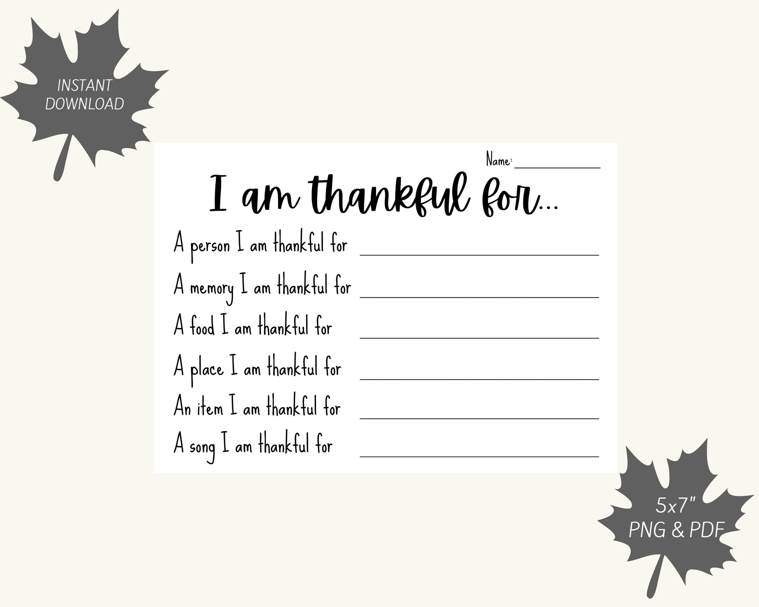 I Am Thankful For Thanksgiving Activity Printable - Etsy Canada within I am Thankful For Printable For Adults