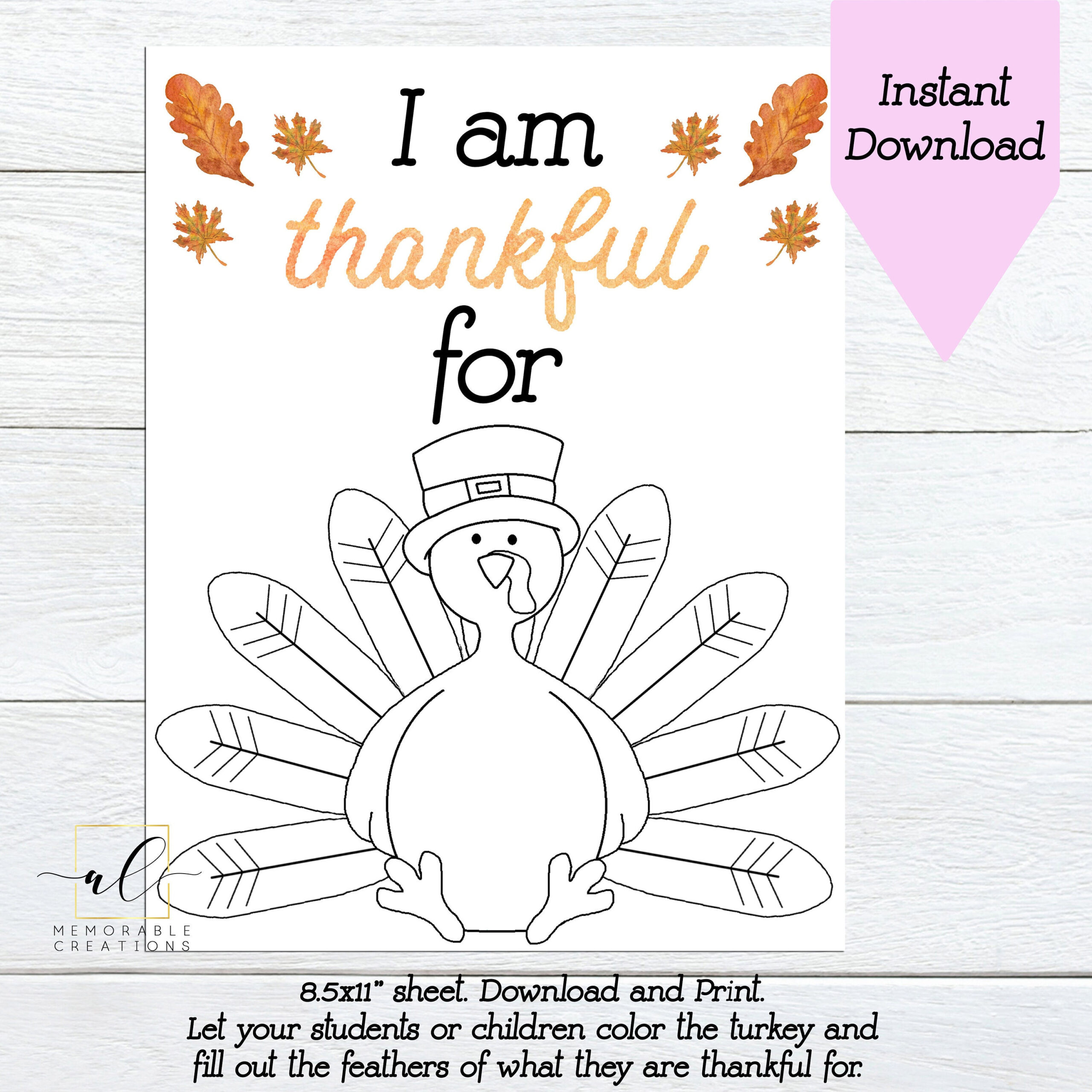 I Am Thankful For Turkey Printable, Kids Thanksgiving Activity, I with I Am Thankful For Turkey Printables