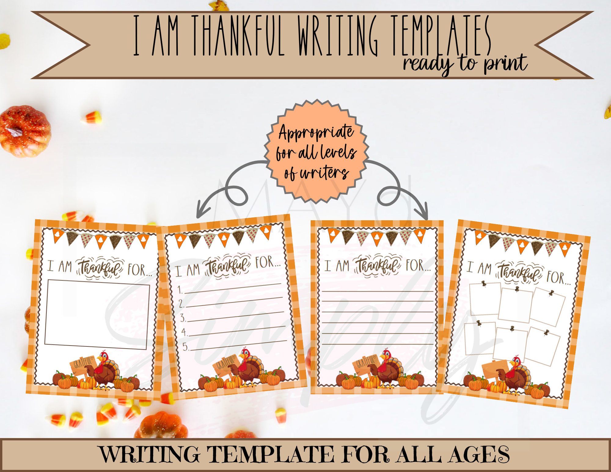 I Am Thankful For Writing Paper/Template/Prompt/Topic - Thanksgiving regarding Thanksgiving Writing Paper Printable I am Thankful