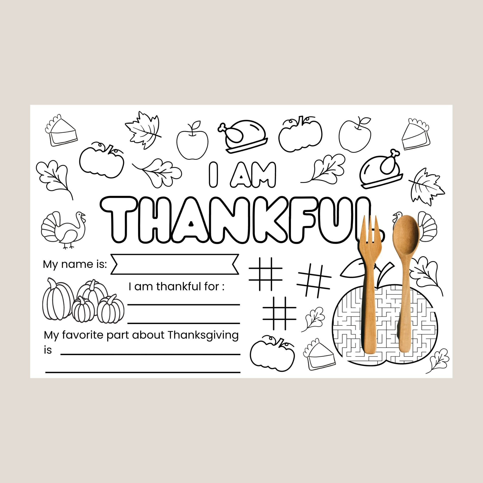 I Am Thankful // Happy Thanksgiving Placemat | Instant Download with regard to I Am Thankful For Printable Placemat