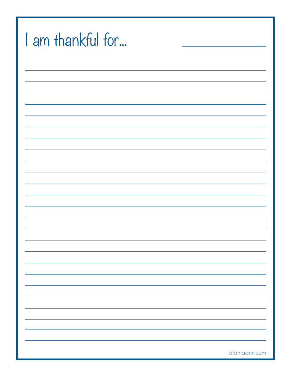 I Am Thankful Page Printable — Alaina Ann regarding Printable Lined Paper I am Thankful