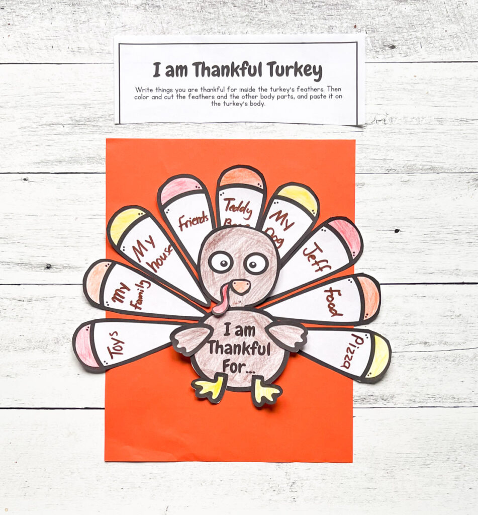 I Am Thankful Turkey Printable Craft Activity pertaining to Printable Turkey I am Thankful For Colorful