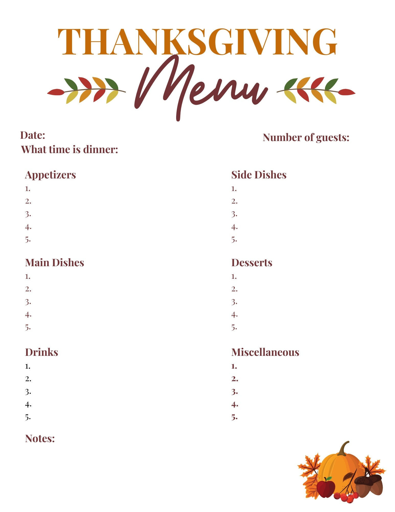 Instant Download Thanksgiving Menu And Shopping List, Thanksgiving intended for Printable Thanksgiving Menu List