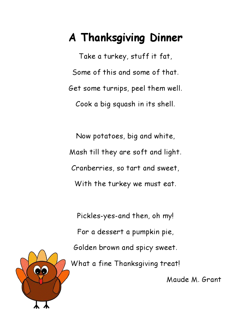 Literacy Minute: Turkey Poems For Thanksgiving in Thanksgiving Fluency Poem