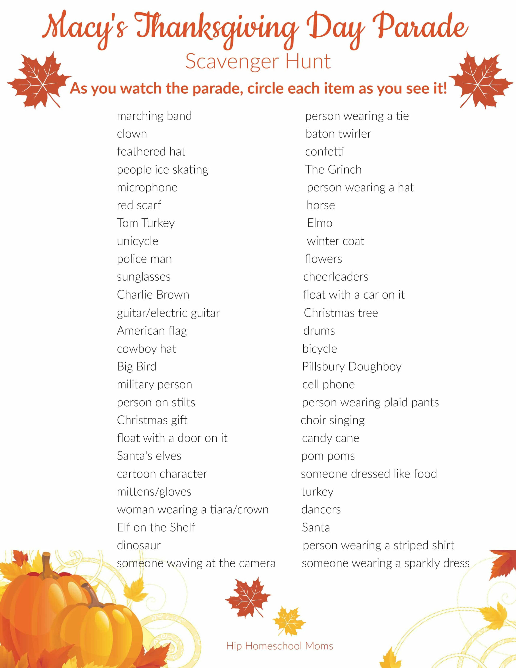 Macy&amp;#039;S Thanksgiving Day Parade Scavenger Hunt - Hip Homeschool Moms throughout Thanksgiving Parade Scavenger Hunt 2025 Printable