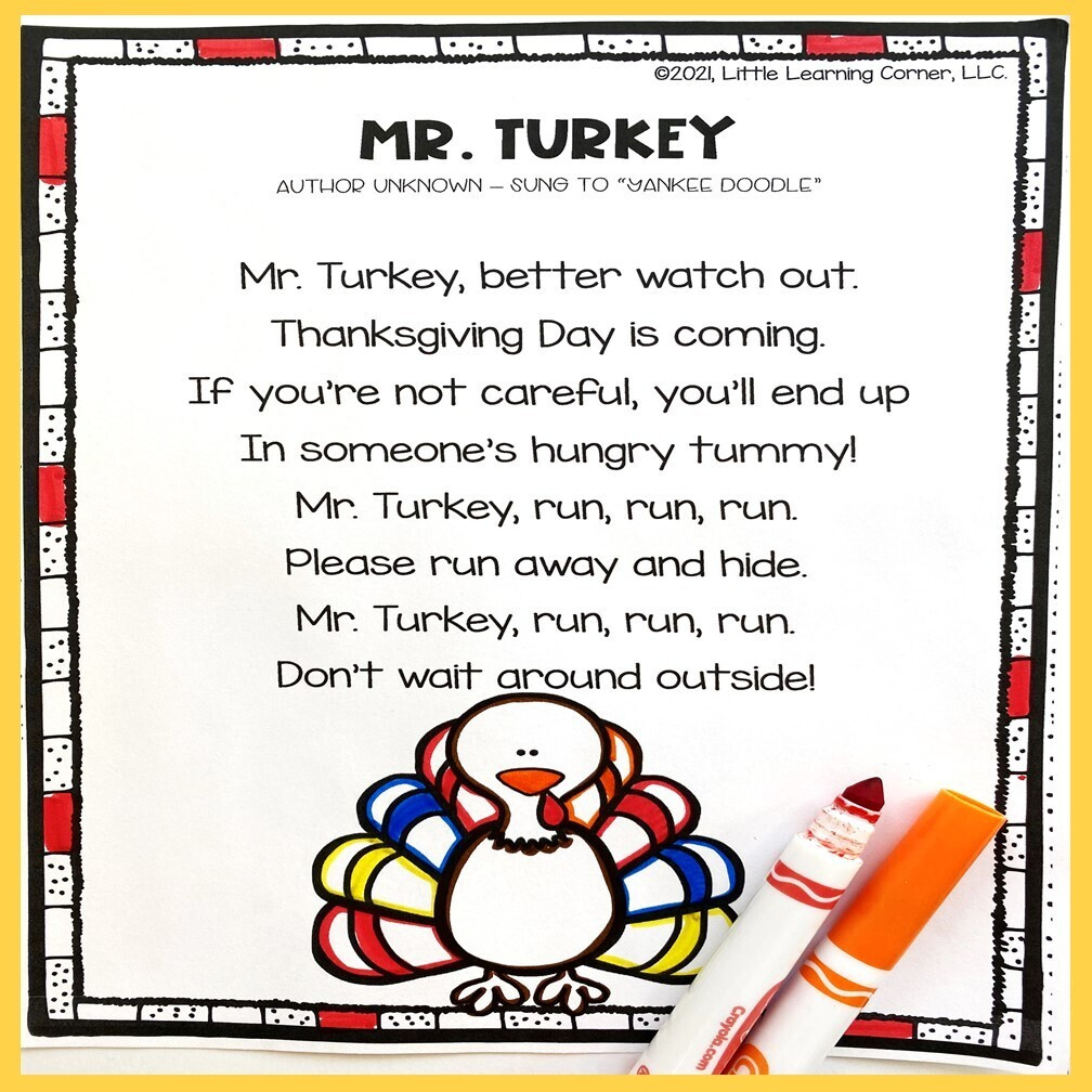 Mr. Turkey Thanksgiving Poem in Thanksgiving Poem For Preschoolers
