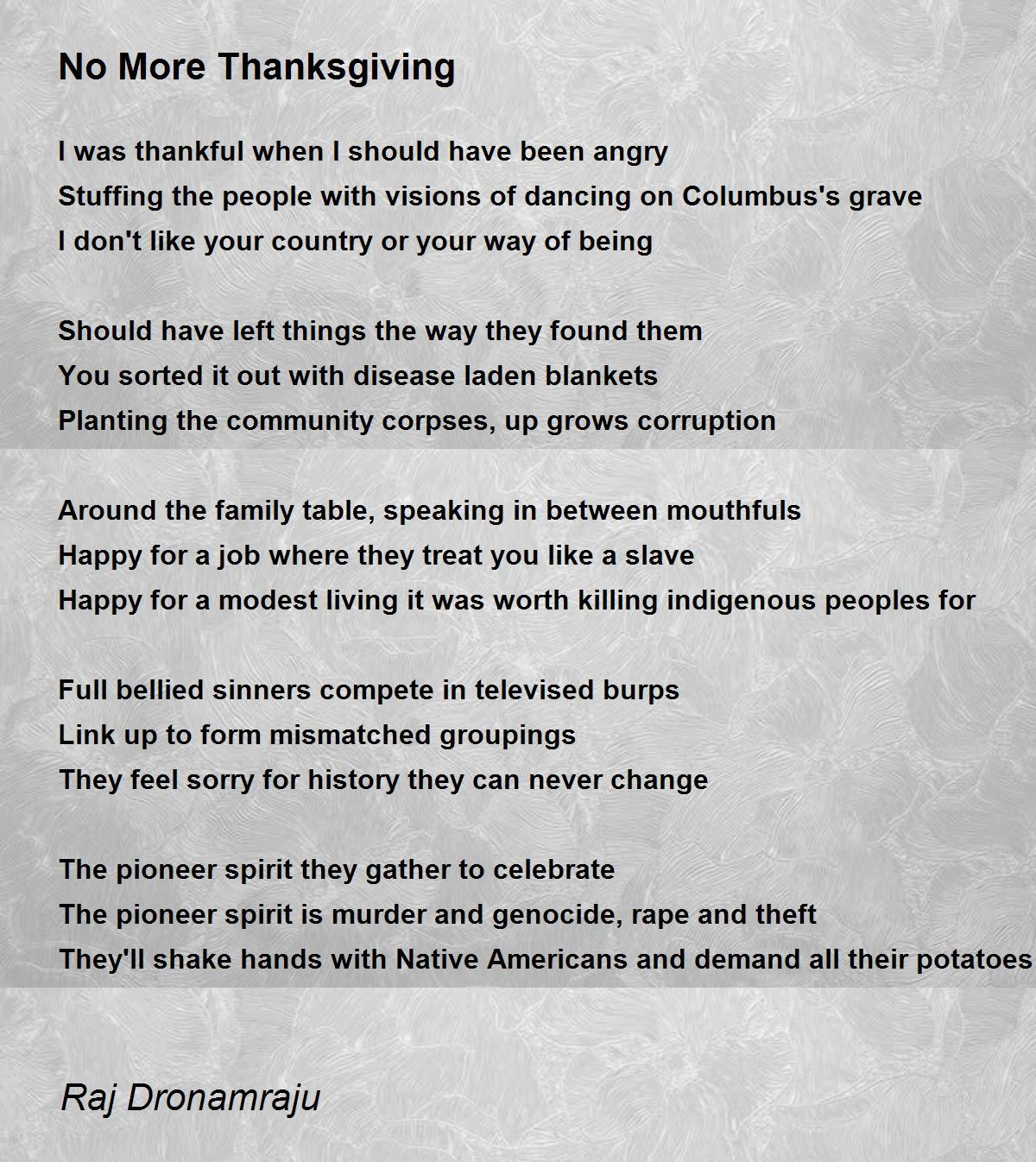 No More Thanksgiving - No More Thanksgiving Poemraj Dronamraju in Thanksgiving Poem Native American