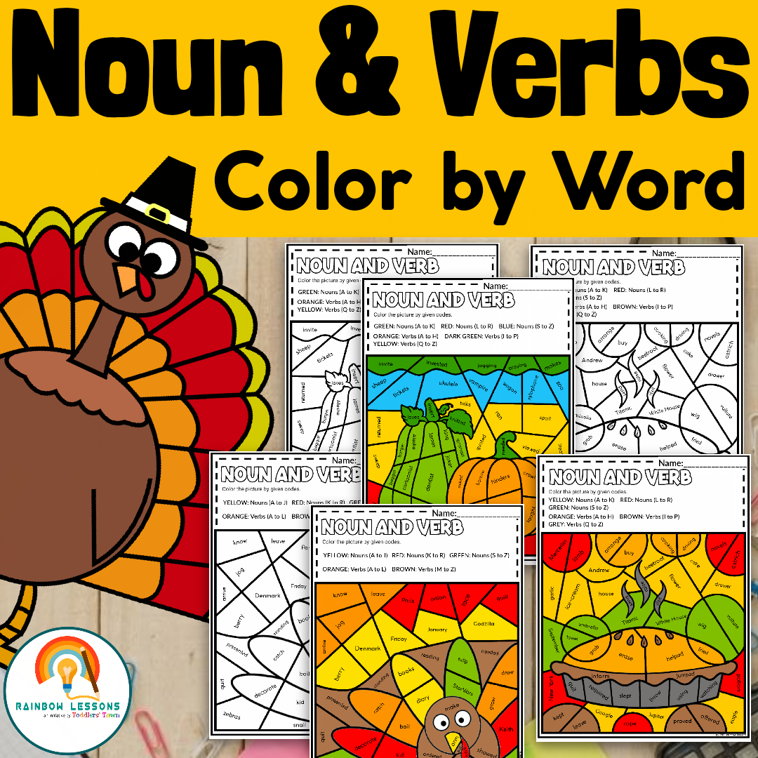 Noun And Verbs Worksheets | Thanksgiving Colorcode in Thanksgiving Verbs Worksheet